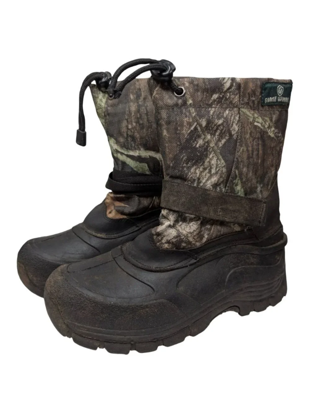Game Winner Camo Hunting Boots Boys Green Brown Outdoor Winter Snow Size 4